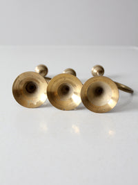 vintage modernist brass loop candlesticks | set of three