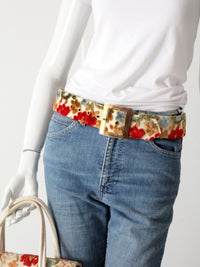vintage 1970s floral tapestry belt with square buckle