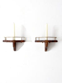 pair mid-century wood candle sconces