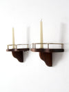 pair mid-century wood candle sconces