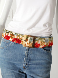 vintage 1970s floral tapestry belt with square buckle