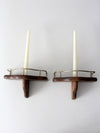 pair mid-century wood candle sconces