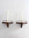 pair mid-century wood candle sconces