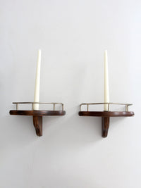 pair mid-century wood candle sconces