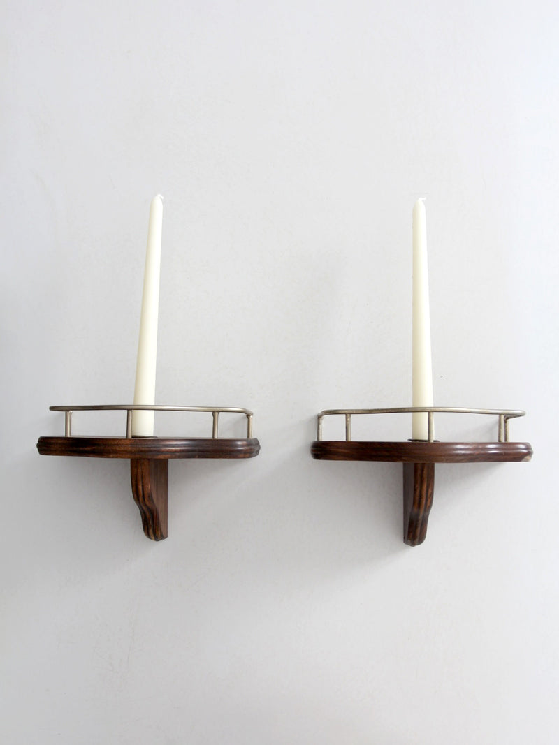 pair mid-century wood candle sconces
