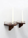 pair mid-century wood candle sconces