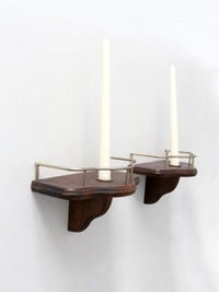 pair mid-century wood candle sconces