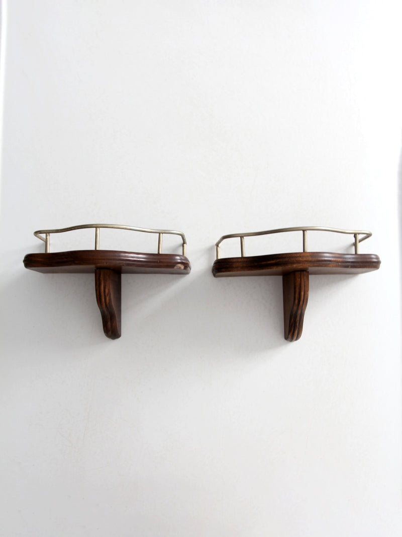 pair mid-century wood candle sconces