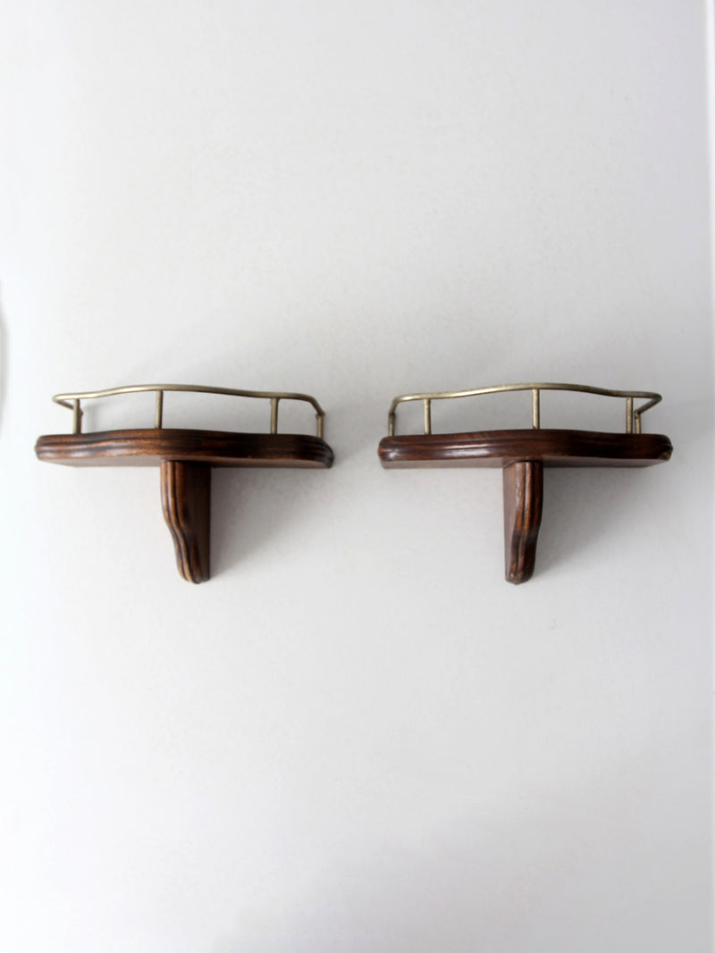 pair mid-century wood candle sconces