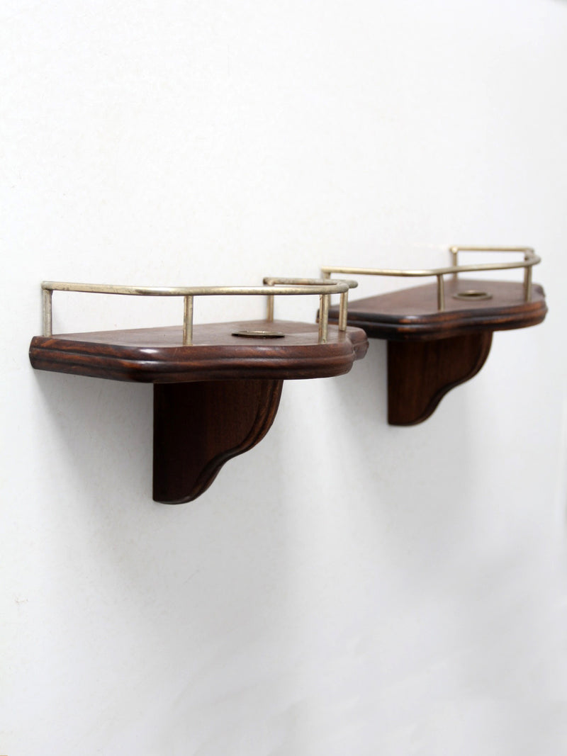pair mid-century wood candle sconces
