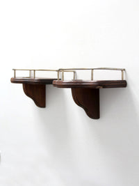 pair mid-century wood candle sconces