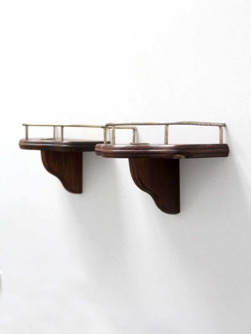 pair mid-century wood candle sconces
