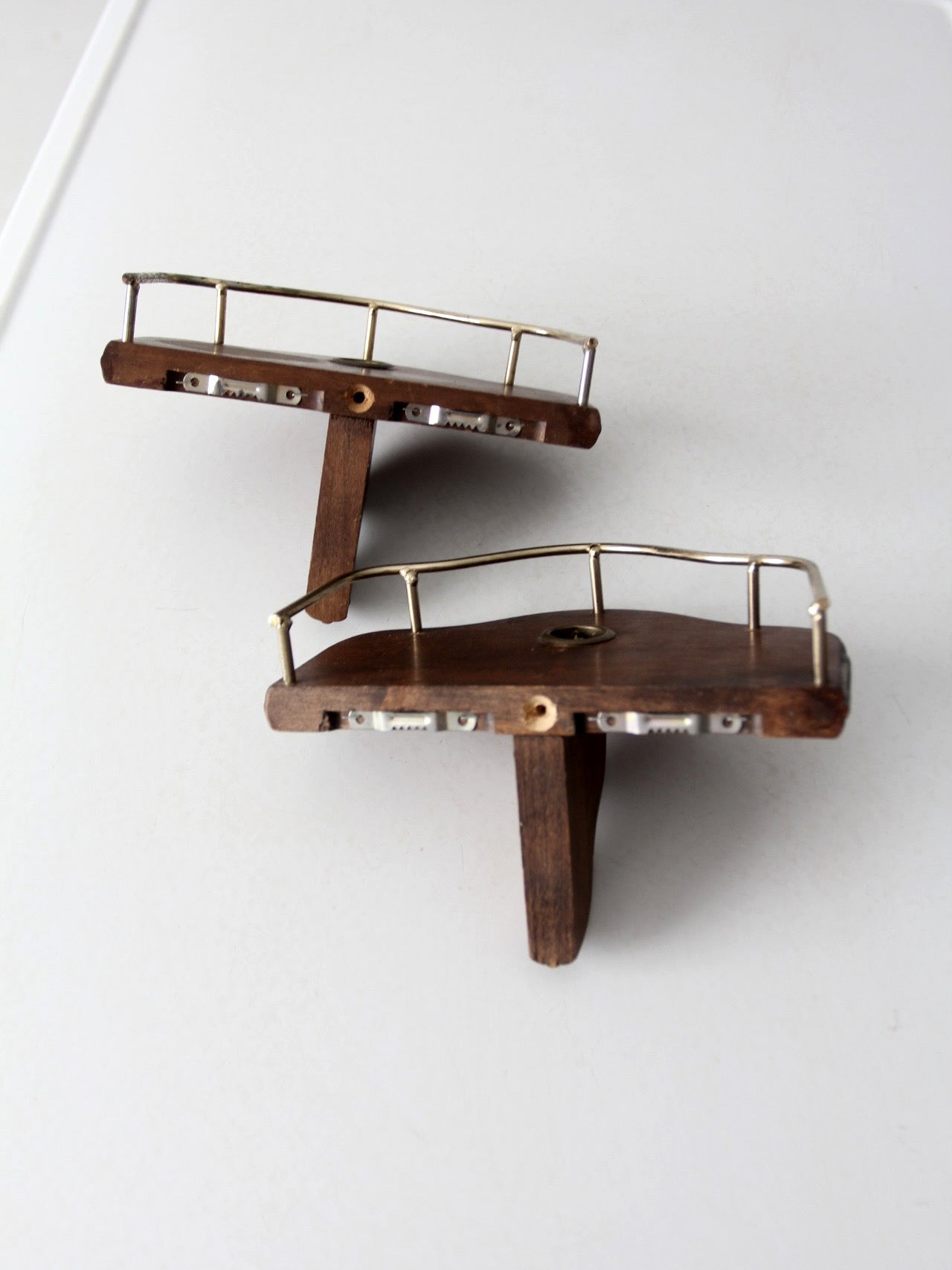 pair mid-century wood candle sconces