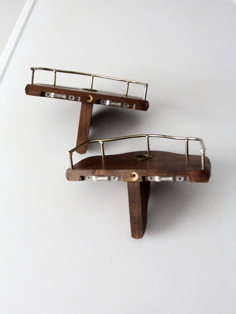 pair mid-century wood candle sconces