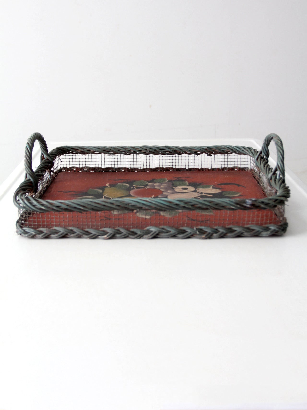 antique hand-painted wood tray