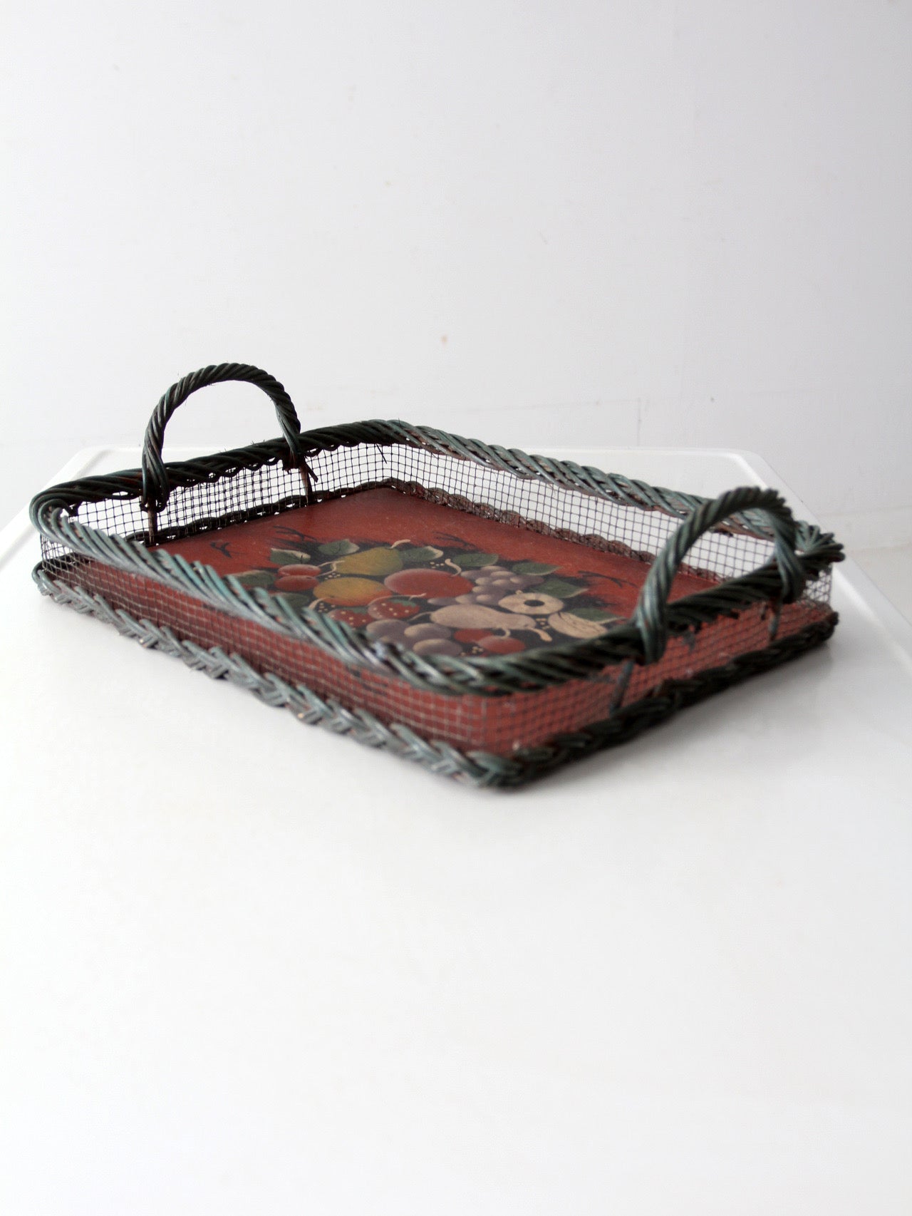 antique hand-painted wood tray