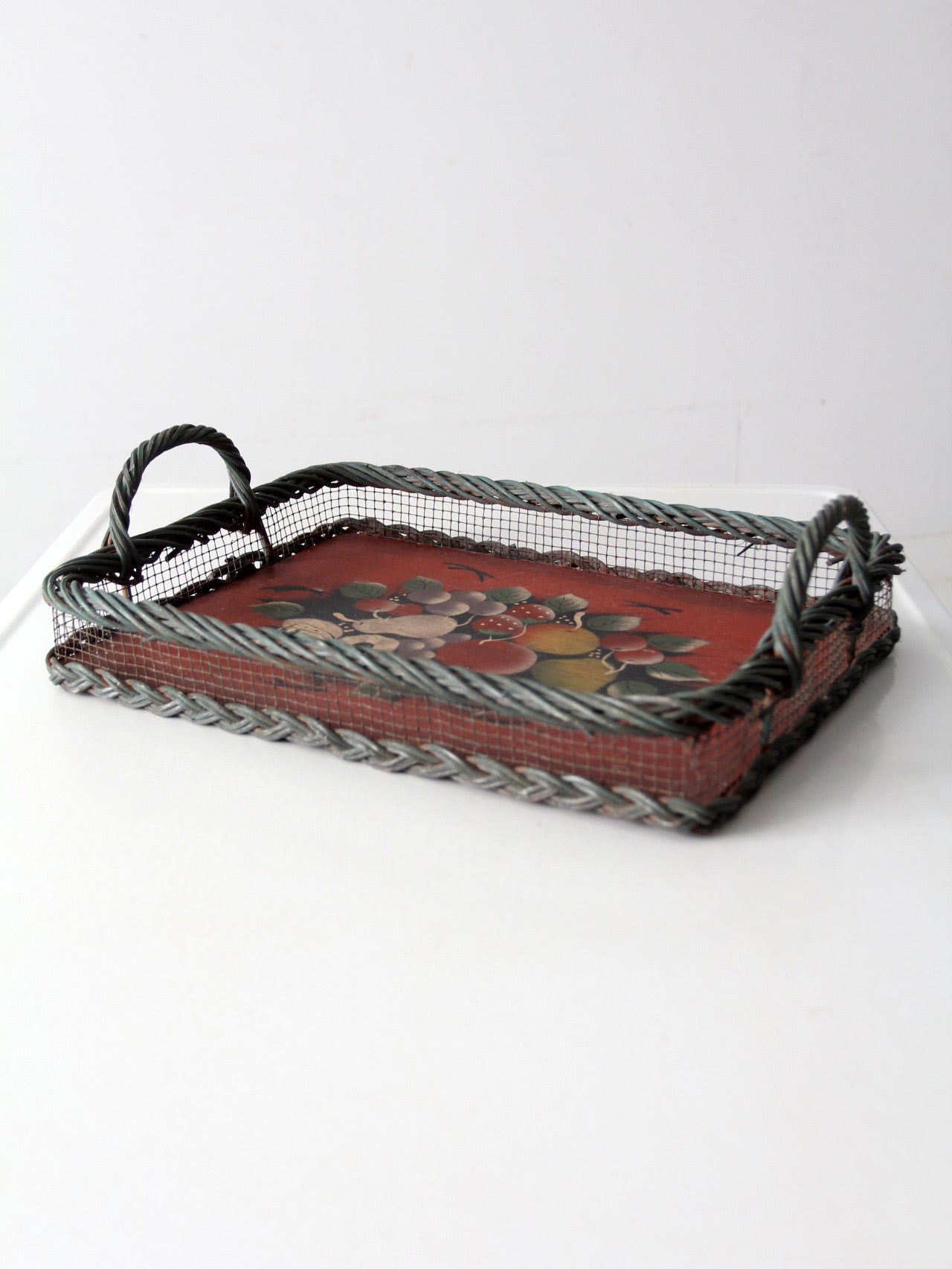 antique hand-painted wood tray