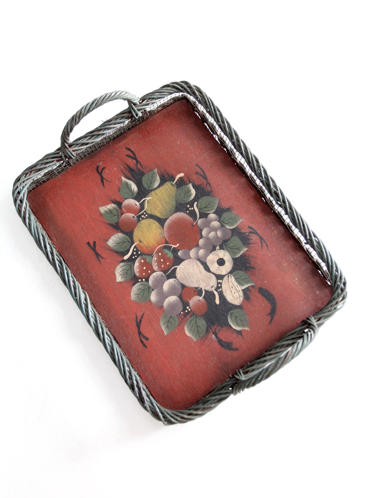 antique hand-painted wood tray