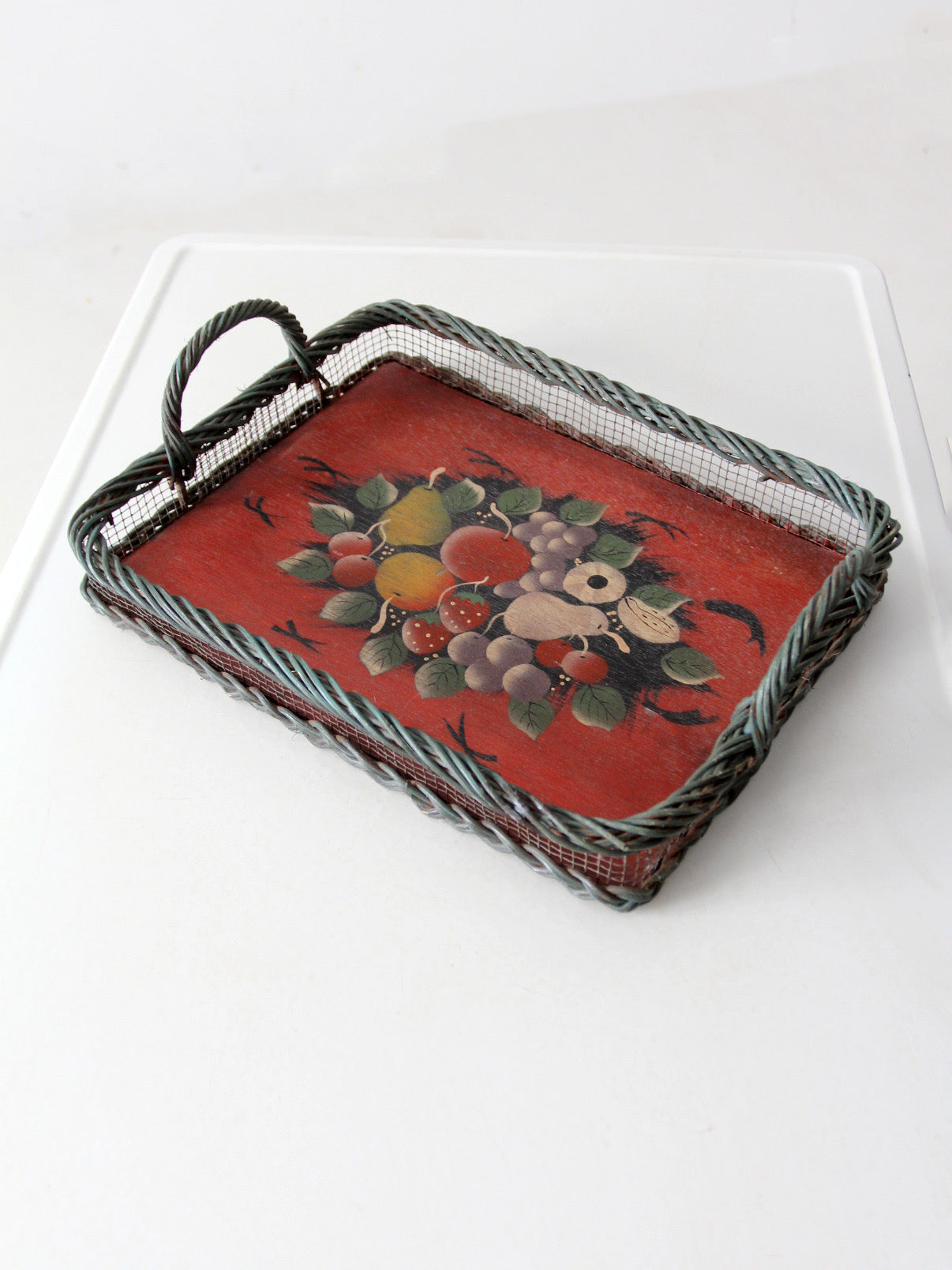 antique hand-painted wood tray