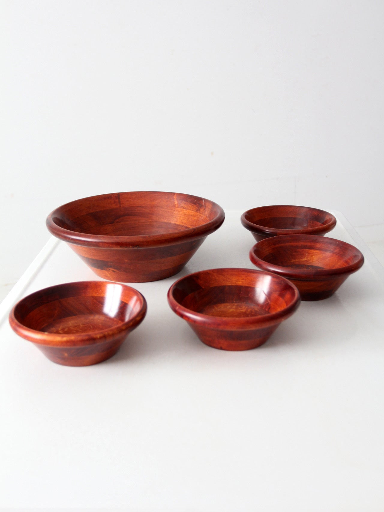mid-century wood serving bowl set