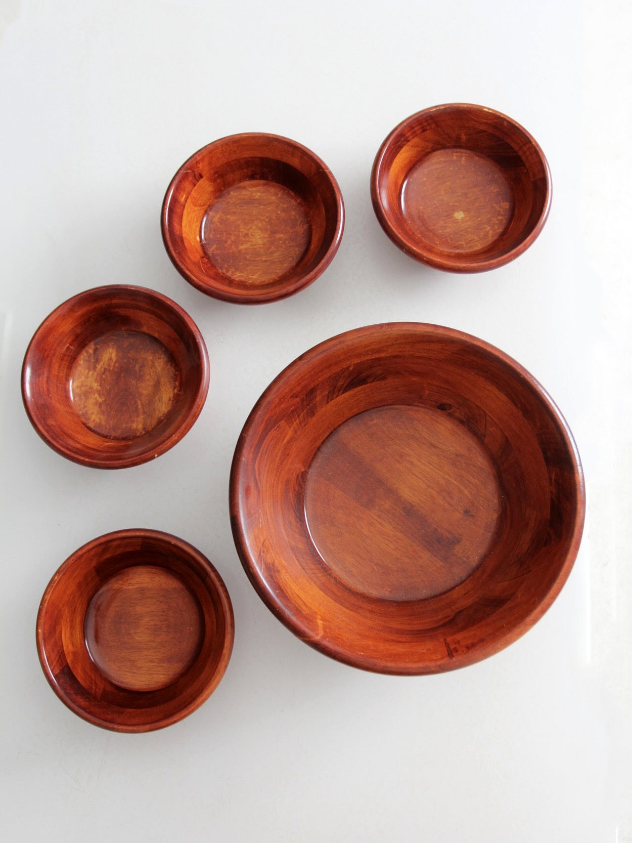 mid-century wood serving bowl set