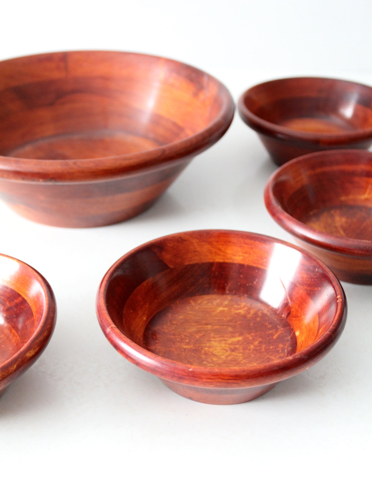 mid-century wood serving bowl set