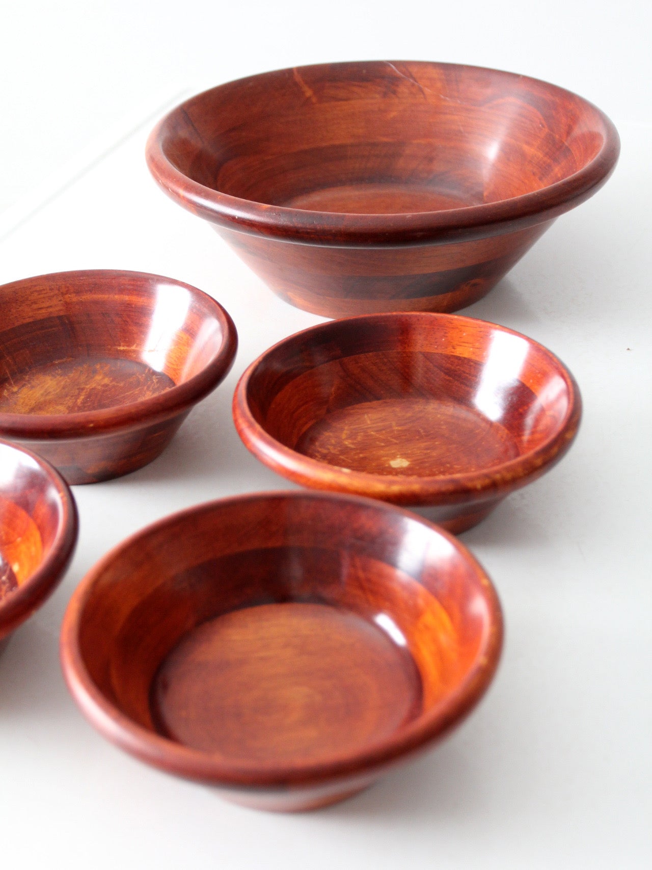 mid-century wood serving bowl set