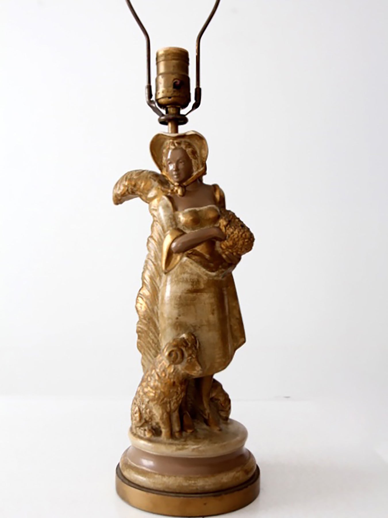 vintage pastoral figurative gilt table lamp
