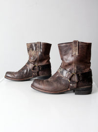 vintage Frye men's distressed brown leather harness boots | size 12