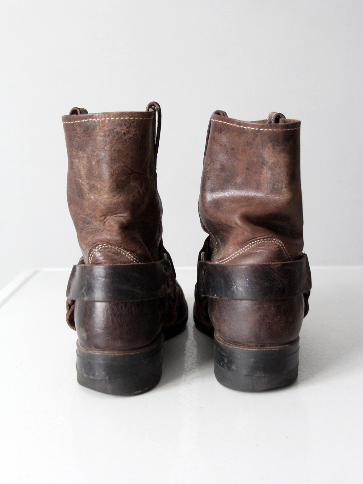 vintage Frye men's distressed brown leather harness boots | size 12