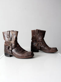 vintage Frye men's distressed brown leather harness boots | size 12