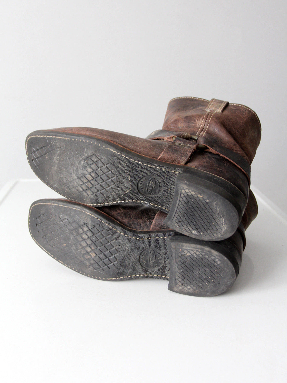 vintage Frye men's distressed brown leather harness boots | size 12