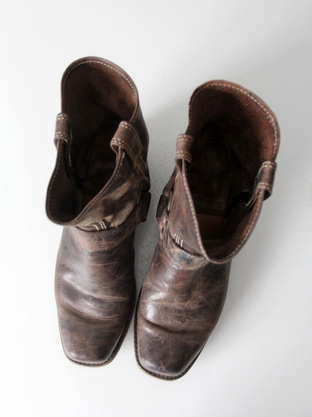 vintage Frye men's distressed brown leather harness boots | size 12