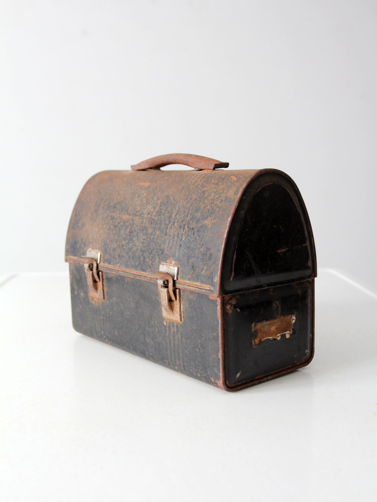 vintage black metal lunch box
