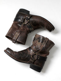 vintage Frye men's distressed brown leather harness boots | size 12