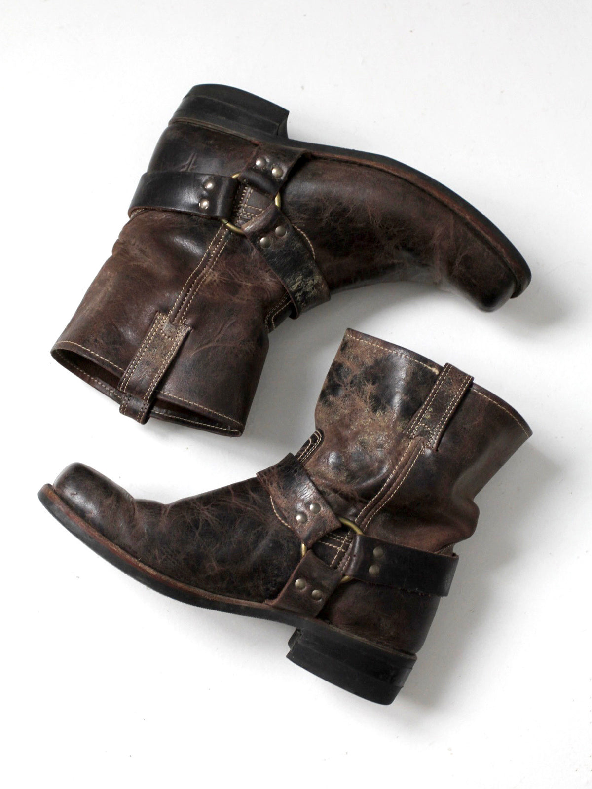 vintage Frye men's distressed brown leather harness boots | size 12