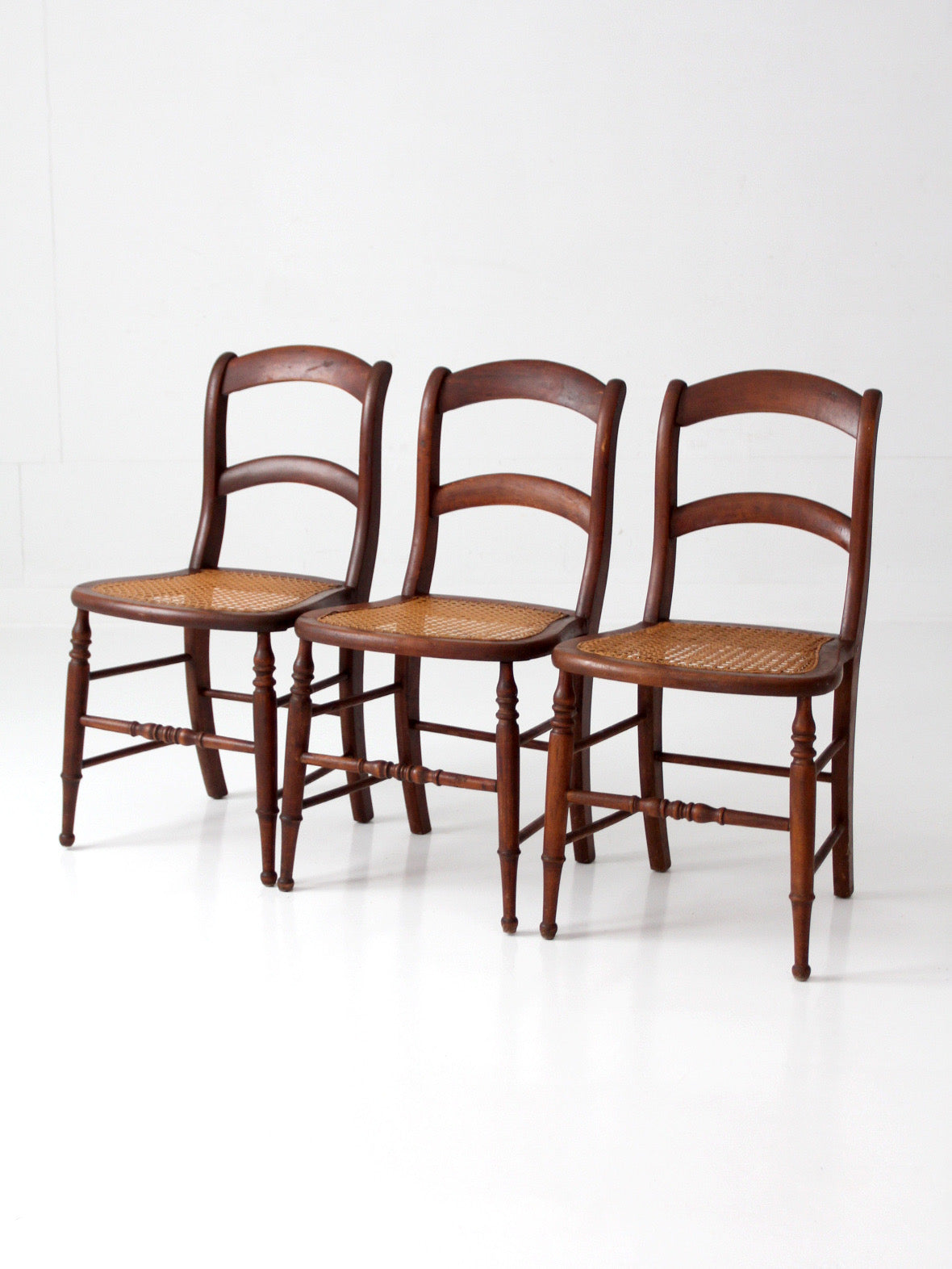 antique cane seat dining chairs | set of 3