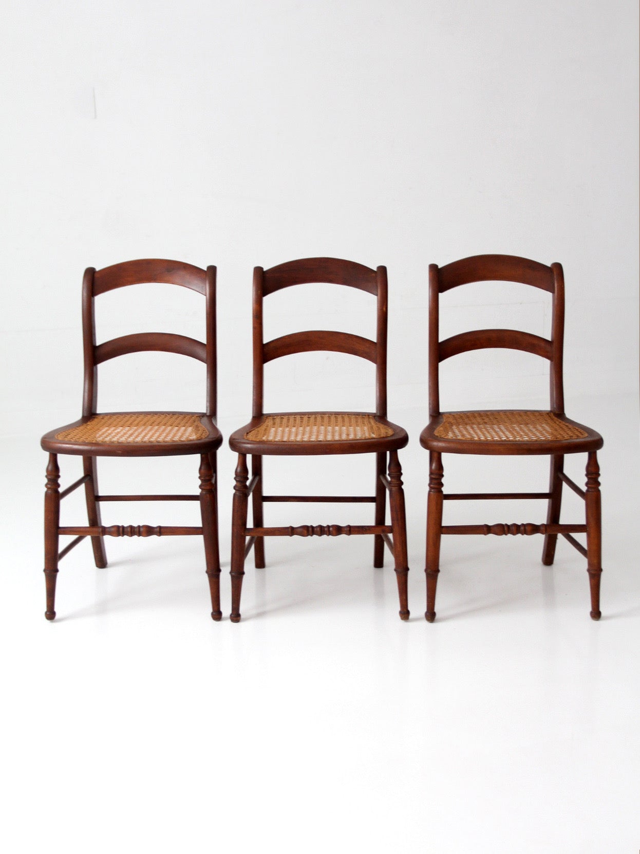 antique cane seat dining chairs | set of 3
