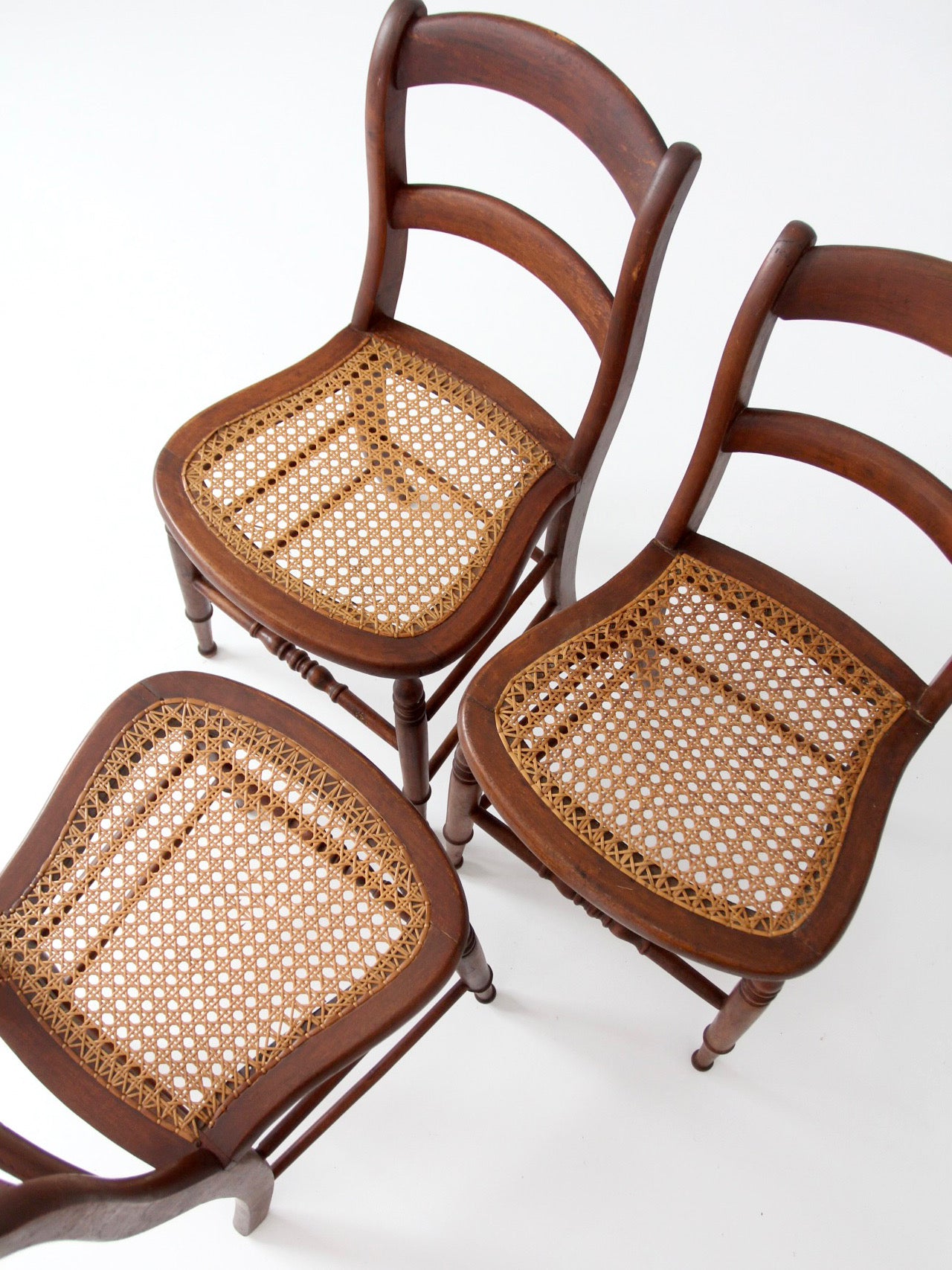 antique cane seat dining chairs | set of 3