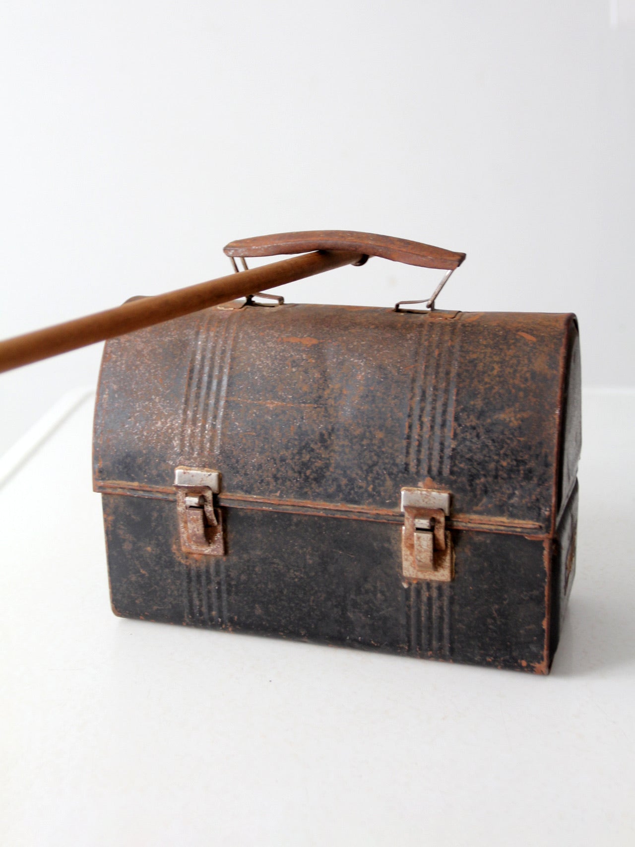 vintage black metal lunch box