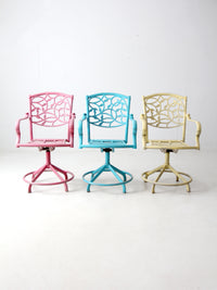 set of 3 vintage metal swivel patio chairs