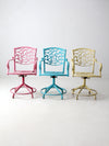 set of 3 vintage metal swivel patio chairs
