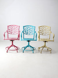 set of 3 vintage metal swivel patio chairs