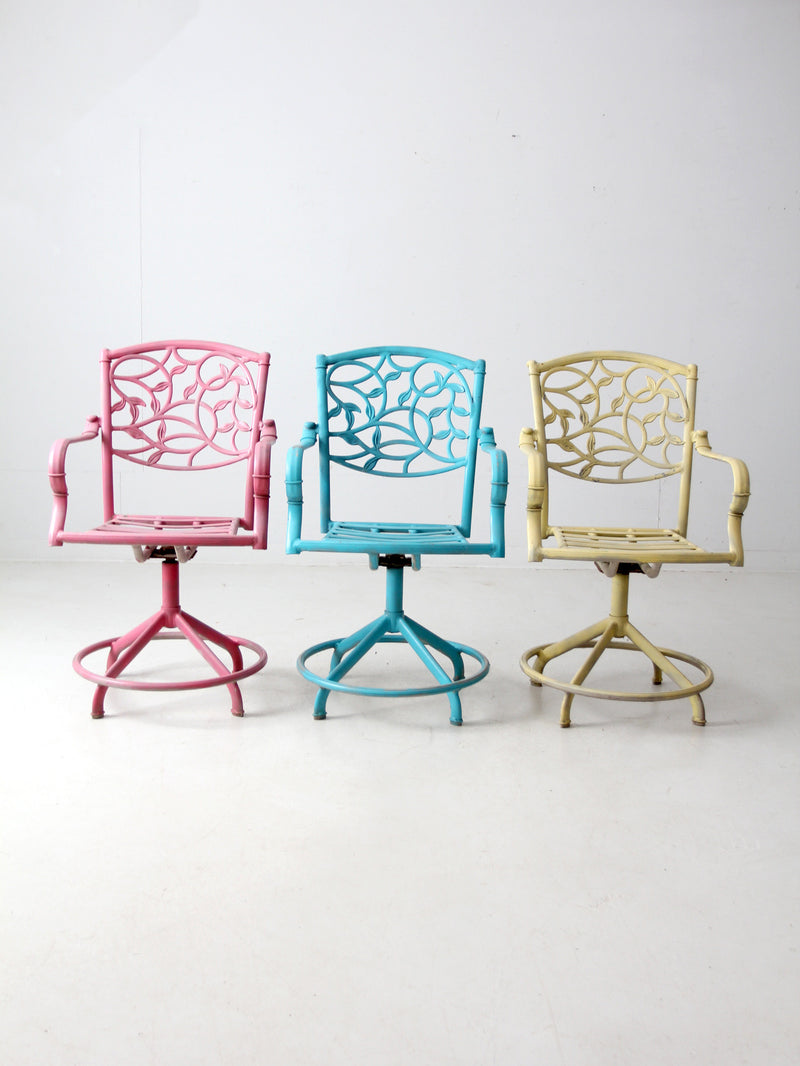 set of 3 vintage metal swivel patio chairs
