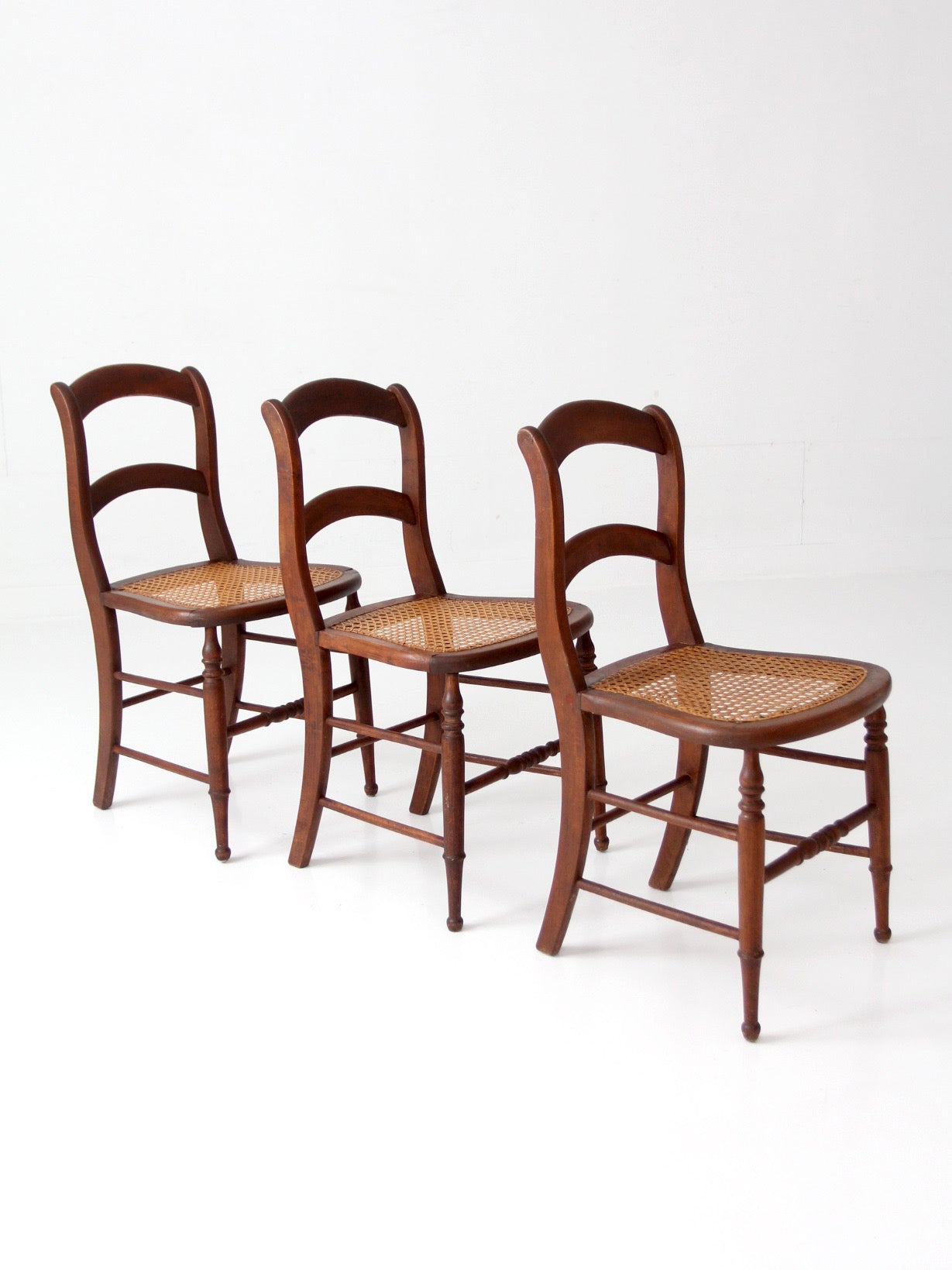 antique cane seat dining chairs | set of 3