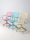 set of 3 vintage metal swivel patio chairs