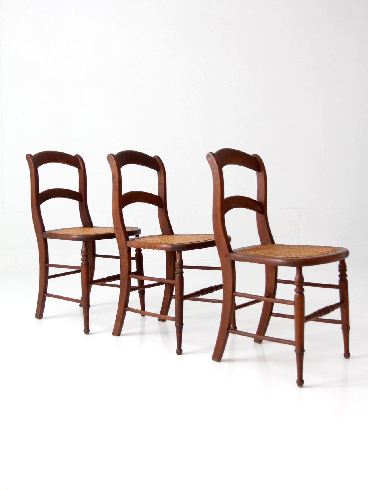 antique cane seat dining chairs | set of 3