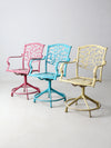 set of 3 vintage metal swivel patio chairs