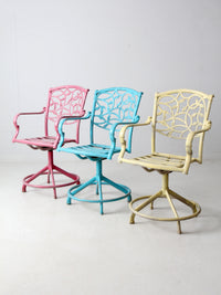 set of 3 vintage metal swivel patio chairs
