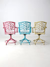 set of 3 vintage metal swivel patio chairs